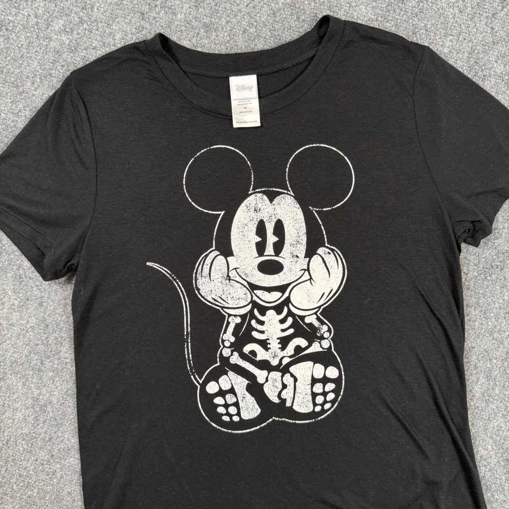 Disney Mickey‎ Mouse T-Shirt Medium Black Halloween Skeleton Graphic Women's